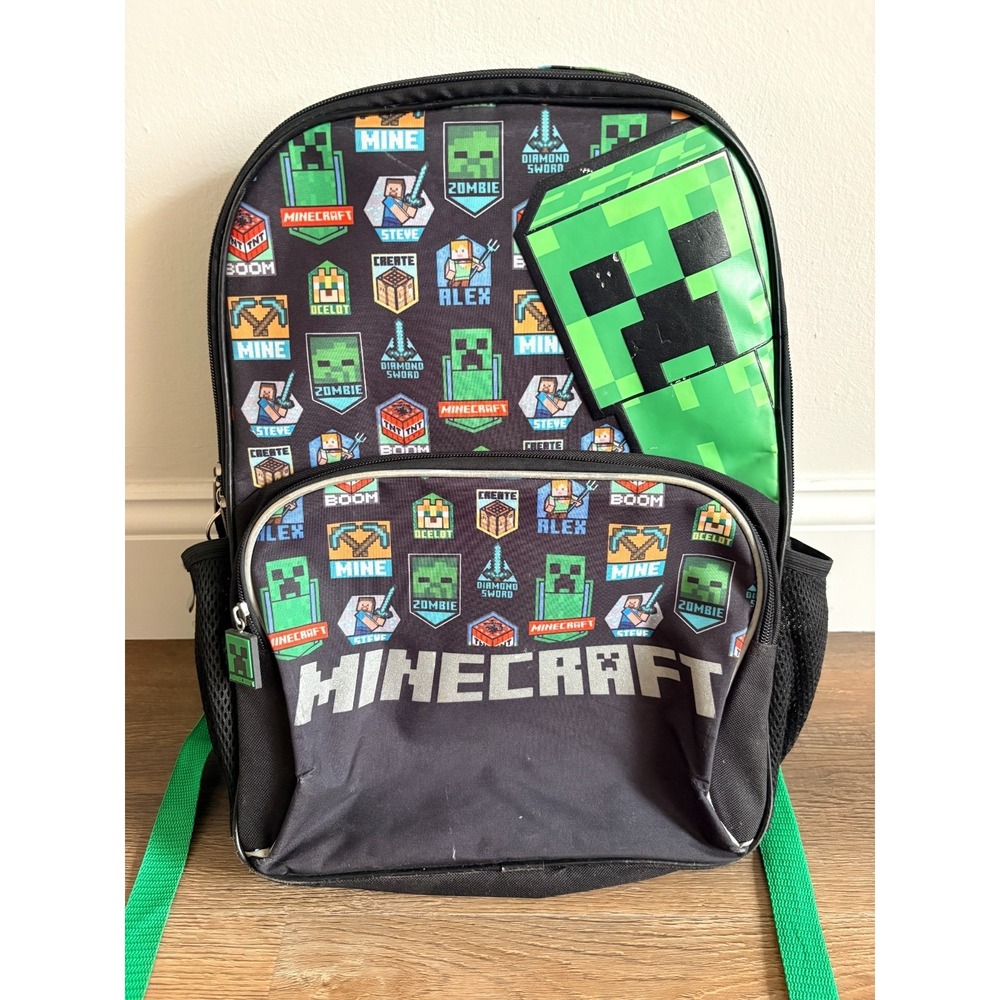 Minecraft Backpack Black Green Creeper Steve Alex Zombie Cartoon Medium School